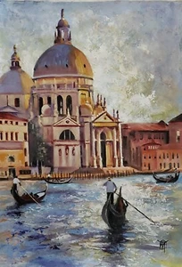 YARY DLUHOS Venice Italy City Grand Canal Dusk Gondola Original Art Oil Painting - Picture 1 of 19