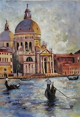 YARY DLUHOS Venice Italy City Grand Canal Dusk Gondola Original Art Oil Painting - Image 1 of 4