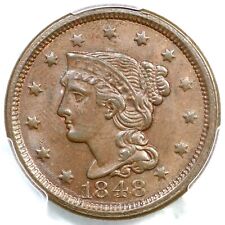 1848 N-4 R-4+ PCGS MS 62 BN Braided Hair Large Cent Coin 1c