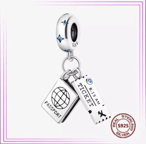 Charm For Bracelet Or Necklace Sterling Silver 925 passport - Picture 1 of 4