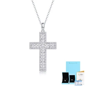 D/VVS1 Real Moissanite Cross Pendant Necklace Women 925 Sterling Silver - Picture 1 of 8