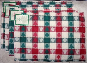 4 Tovagliette Panno Cotone Albero di Natale Plaid Rosso Scuro Verde Moda Ind - Foto 1 di 6