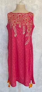 Melange Essence Women's India Tunic Gold Embroidered Accents 100% Cotton Small - Picture 1 of 12