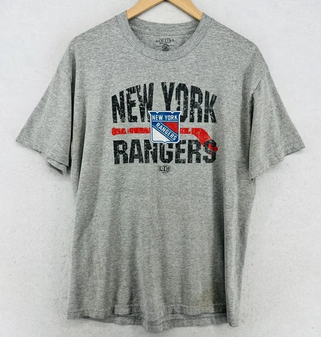 NEW YORK RANGERS Shirt Mens L NHL Hockey Short Sleeve Cotton Blend Heather Gray Cover