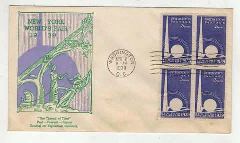 1939 NEW YORK WORLD'S FAIR NYWF 853-22 BRONESKY BLOCK OF 4 4/2 D.C. CANCEL Cover