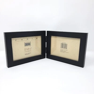 Furio Photo Frame Contemporary Black Wood Folding holds (2) 3.5 x 5 in. pictures - Image 1 of 4