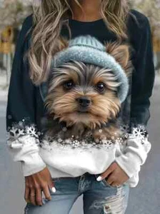 Sudadera Pullover Estampado Cachorro, Informal Manga Larga Cuello Redondo Sudadera - Imagen 1 de 5