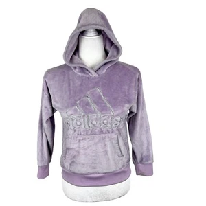 Adidas Sweater Youth Medium Purple Faux Fur Pullover Hoodie Active Kids - Picture 1 of 13