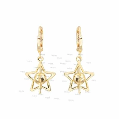 14K SOLID GOLD GALAXY STAR HOOP EARRINGS FINE JEWELRY GIFT FOR HER - Image 1 of 4
