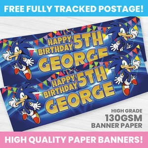 SONIC BIRTHDAY BANNER PERSONALISED ANY NAME PARTY BANNER GIRL BOY - Picture 1 of 3