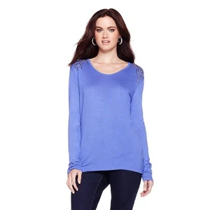 Vince Camuto Long-Sleeve Studded Sparkle Tee 303186A - Picture 1 of 2