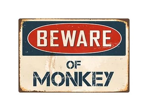 Beware Of Monkey 8" x 12" Vintage Aluminum Retro Metal Sign VS287 - Picture 1 of 1