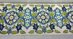 Blue Green Floral Beaded Table Runner New India 13"x36" - Picture 1 of 5