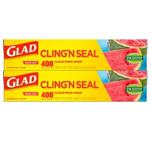 Glad Cling ‘N Seal Clear Plastic Food Wrap 400 sq ft roll 2 rolls - Picture 1 of 5