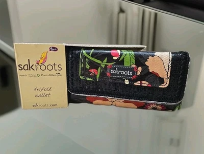 Carteira Sacroots nova com etiquetas Peace Black Flower Power bordada com três dobras grande - Imagem 1 de 4