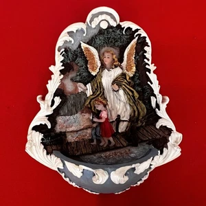 VTG The Holy Water Font Wall Plaque Catholic Guardian Angel Watching Over Kids - Picture 1 of 10