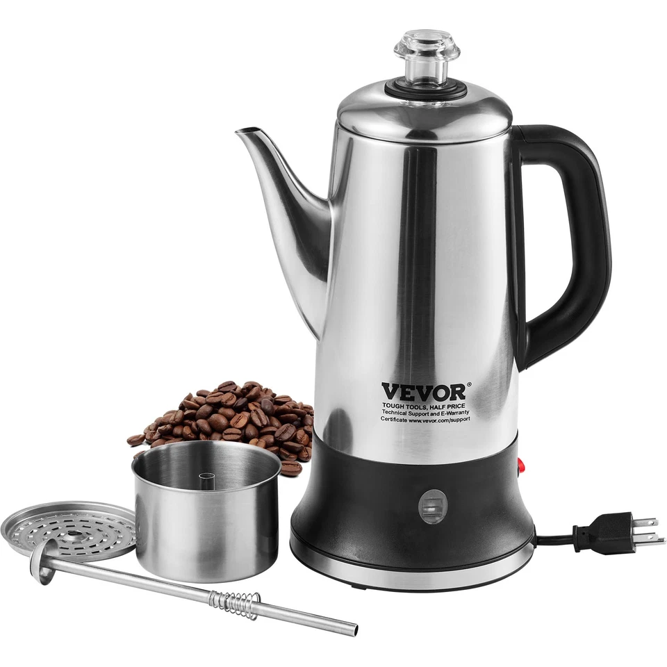VEVOR 12-Cup Electric Percolator Coffee Pot Stainless Steel Body Coffee Maker - Image 1 of 4