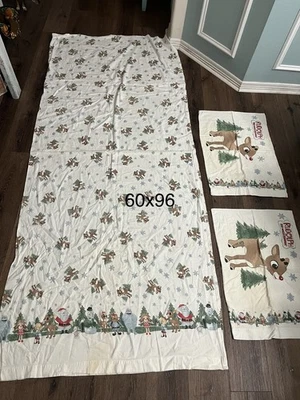 Vintage Rudolph Red Nosed Reindeer Bed  Sheet Set Flannel Cotton Christmas  - Image 1 of 4