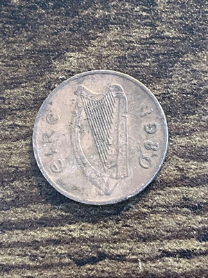 1980 Ireland 1 One Penny Copper Plated Steel harp Stylized bird Coin TB446* - Image 1 of 3