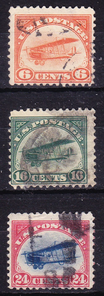 US Scott C1 -C3 old 6c-24c Curtiss Jenny air mail stamps U/F-VF CV $90 - Image 1 of 1