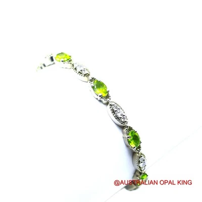 Peridot Stone 925 Sterling Silver Chain Hook Heart Chakra Wife Bracelet Jewelry - Image 1 of 4
