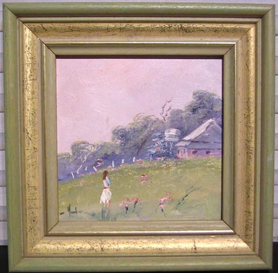 Винтажная картина импрессиониста маленькая в рамке австралийская подпись Patricia Herd - Изображение 1 из 4