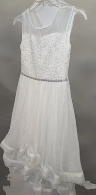 Vestido Niña Formal/Flor Sin Hablas Blanco con Estrás Talla 10 Tul Usado en Excelente Condición Foto 1 de 4