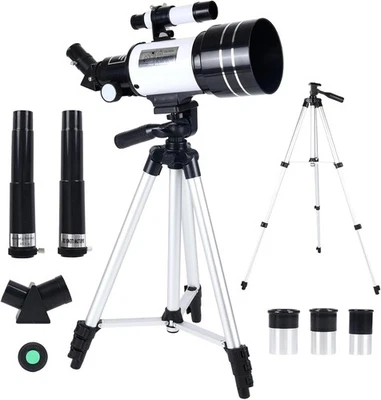 70mm Telescope 300mm Refractor for Kids & Adults with Tripod-White - Image 1 of 4