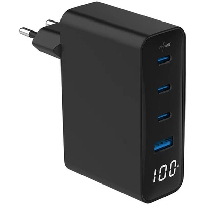 revolt 4-Port-USB-Netzteil, LED-Display, 3x USB-C PD 100W, USB-A QC 30W, GaN - Bild 1 von 4