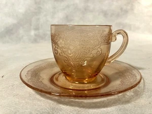 Fostoria VESPER Depression ELEGANT Glass AMBER Demitasse CUP SAUCER Set Espresso - Picture 1 of 3