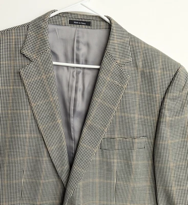 JOSEPH & FEISS GOLD Vtg Gingham Check Windowpane BLAZER SUIT COAT JACKET 44L - Image 1 of 4