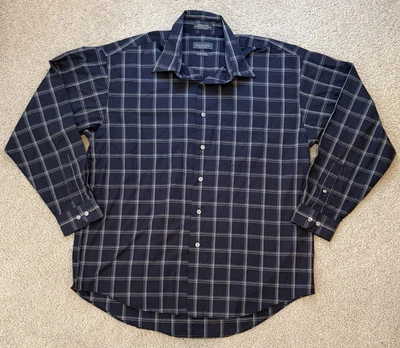 Van Heusen Fitted Men's Shirt Size L 16/16.5 Blue Plaid Button Up Long Sleeve - Image 1 of 4