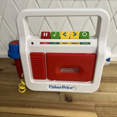 Fisher Price Tape Cassette Pretend Player Recorder Microphone Speaker White Red - Image 1 of 4