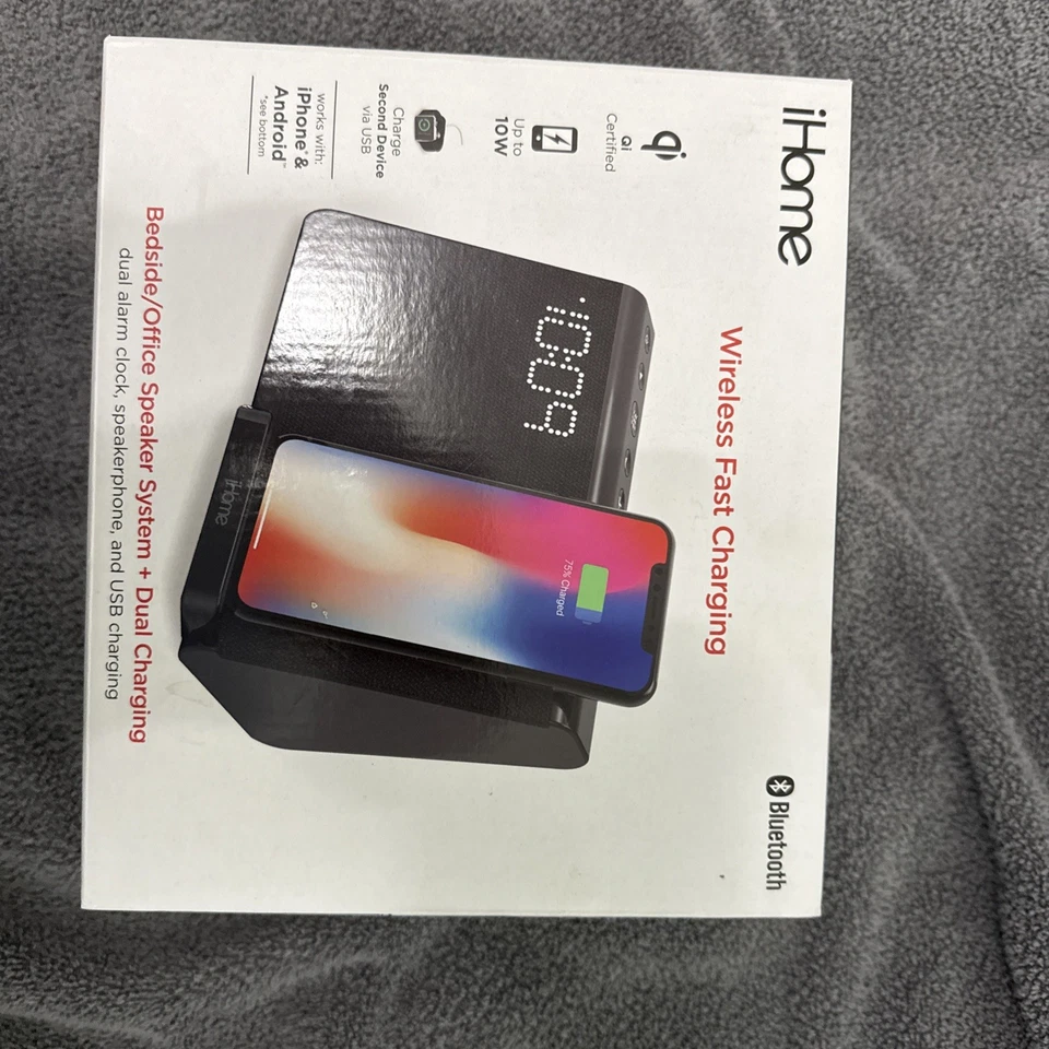 Alarm Clock Wireless Charger Dock Charging Station For iPhone Android - Image 1 of 1