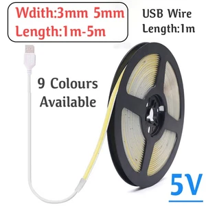 Tira de luces LED COB cinta flexible luces hogar hágalo usted mismo iluminación USB 5V 9 colores - Imagen 1 de 4