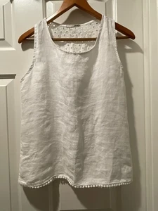 Viola Borghi Pure Linen Bluse Tank Top Weiß Ösen Italy Transparent Gr. Small Neu - Bild 1 von 17