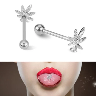 1PC Pot Leaf-shaped Tongue Ring Stainless Steel Stud Body Piercing Jewelry - Image 1 of 4