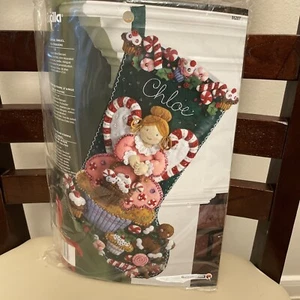 NIP 2010 Bucilla CUPCAKE ANGEL Felt Christmas Stocking Kit #86207 Candy Cane 18” - Picture 1 of 3