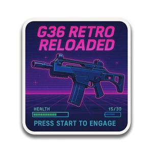 Calcomanía de vinilo estilo retro G36 3 pulgadas vintage neón H&K Heckler & Koch - Imagen 1 de 2