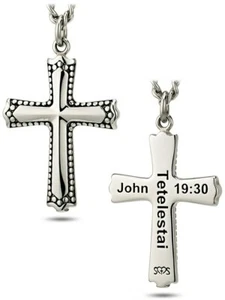Women's Stainless Steel Reflection Cross Necklace - John 19:30 - Picture 1 of 3