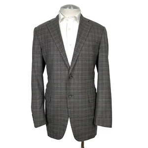 Hickey Freeman Nordstrom 100% Wool Black & Brown Windowpane 2 Btn Sport Coat 42L - Picture 1 of 10
