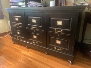Classic Style Six Locking Drawers Legal/Ltr  Credenza On Wheels Custom Made Oak - Picture 1 of 9