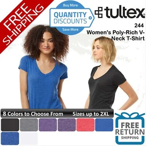 🔥 Tultex Woman Poly-rich V-neck Short Sleeve Top T-shirt Up To 2XL 244 - Picture 1 of 37