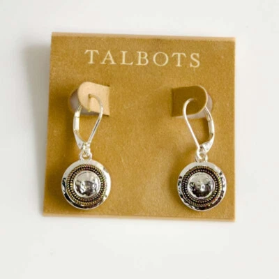 Talbots Dual Tones Round Drop Earrings Gift Fashion Women Party Holiday Jewelry - Image 1 of 3