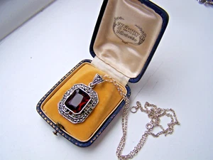 GORGEOUS VINTAGE SOLID STERLING SILVER MARCASITE SMOKY QUARTZ PENDANT NO CHAIN - Picture 1 of 7