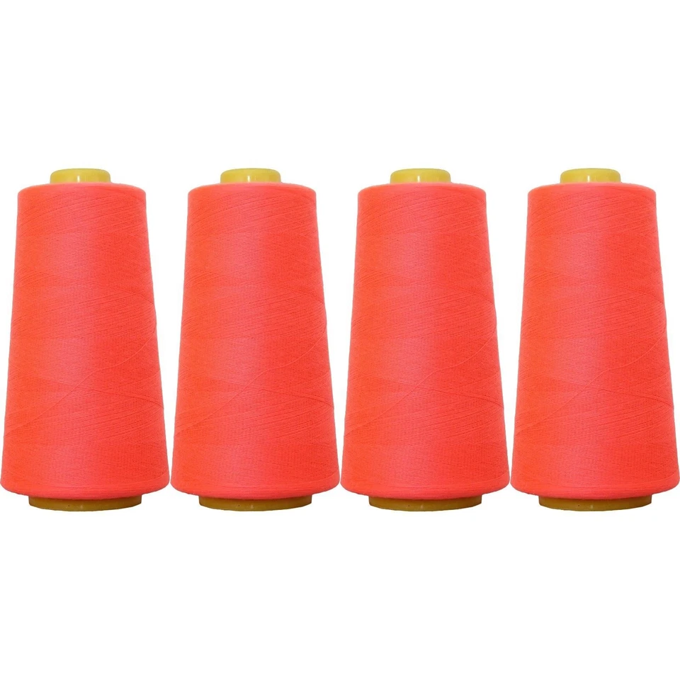4 BIG CONES NEON CORAL SERGER SEWING THREAD 2750 YD TEX 27 40S/2- THREADART - Image 1 of 4