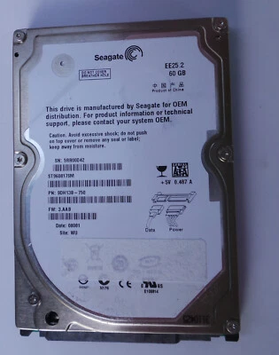 Seagate ST960817SM EE25 60GB 5400RPM SATA-150 2.5-Inch Hard Drive NEW Old stock - Image 1 of 3