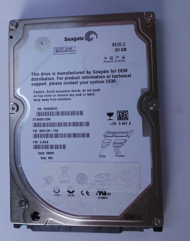 Seagate ST960817SM EE25 60GB 5400RPM SATA-150 2.5-Inch Hard Drive NEW Old stock - Image 1 of 3