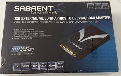 Sabrent Video Graphics & Audio 1080P HDMI/DVI to USB Adapter Multiple Monitors - Image 1 of 3
