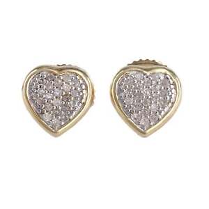 10K Two-Tone Gold Diamond Cluster Heart Shape Studs Earrings